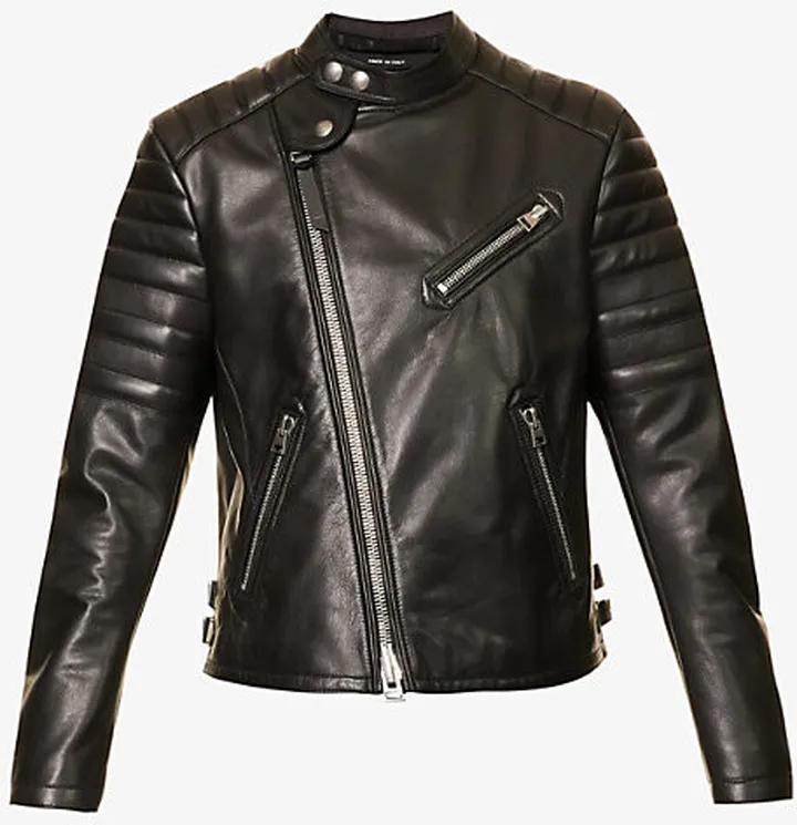 Mens Black Icon Slim-fit Leather Jacket