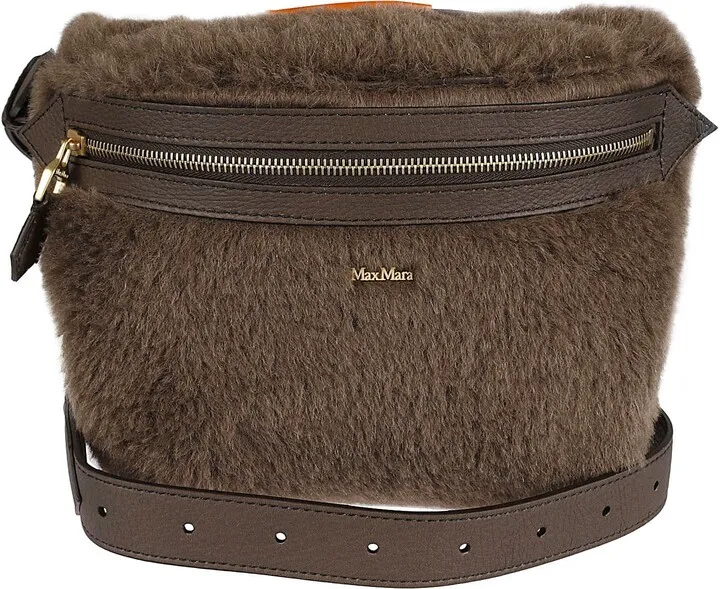 Logo Embossed Fur Coated Shoulder Bag
