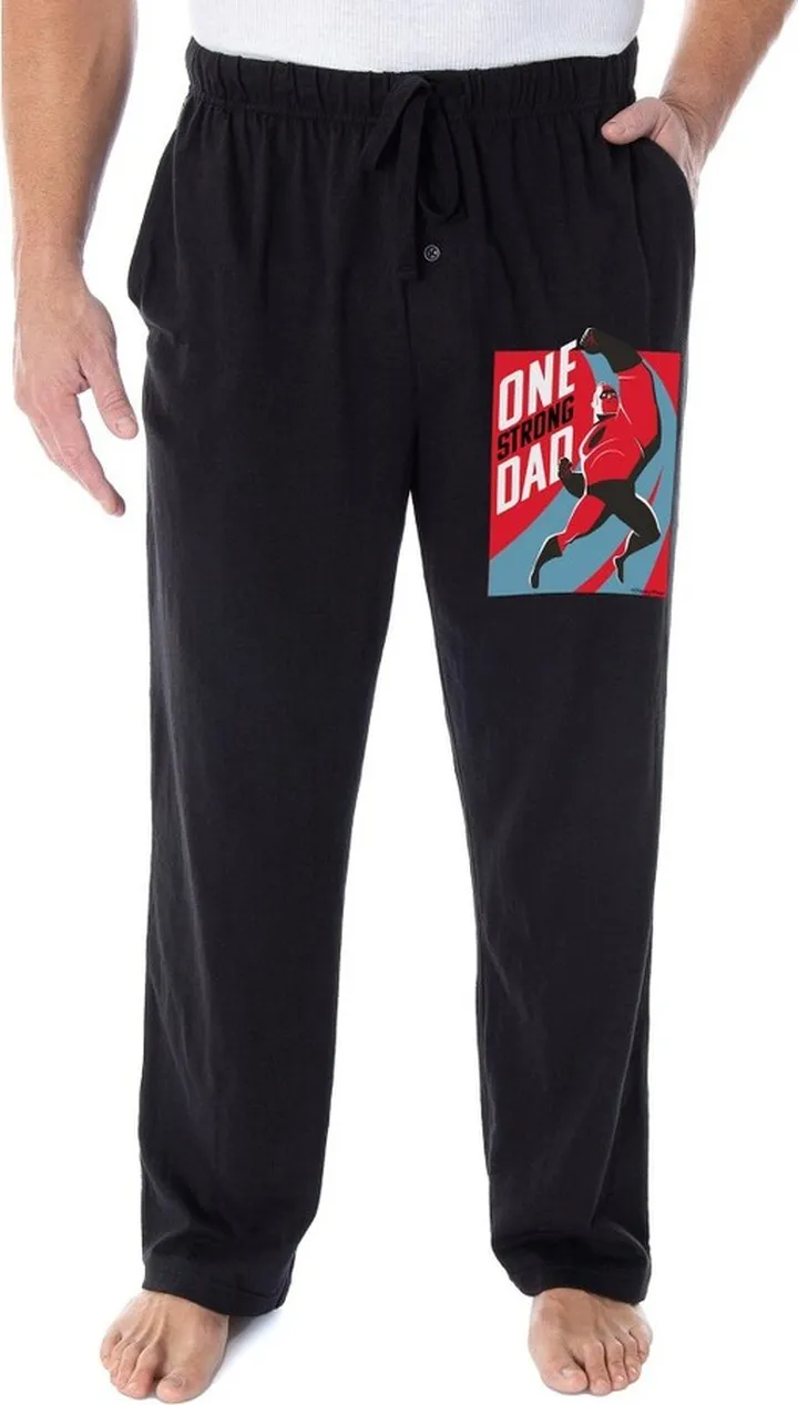 Disney Mens' The Incredibles One Strong Dad Father's Day Sleep Pajama Pants (L) Black