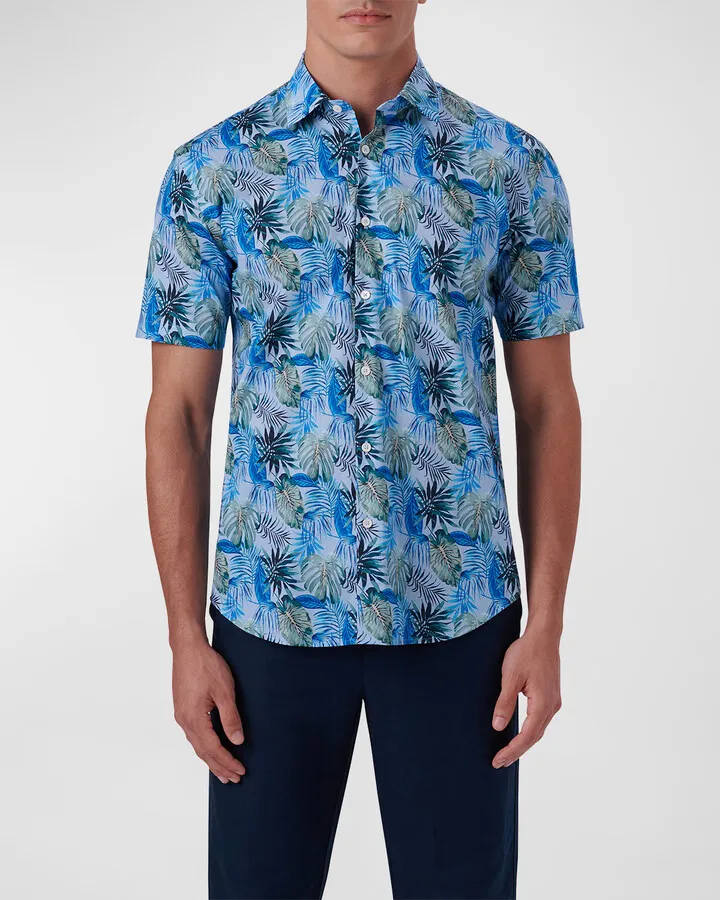 Men's Orson Leaf-Print Shaped Sport Shirt