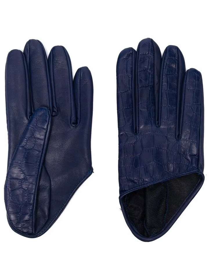 Croc-Effect Leather Gloves
