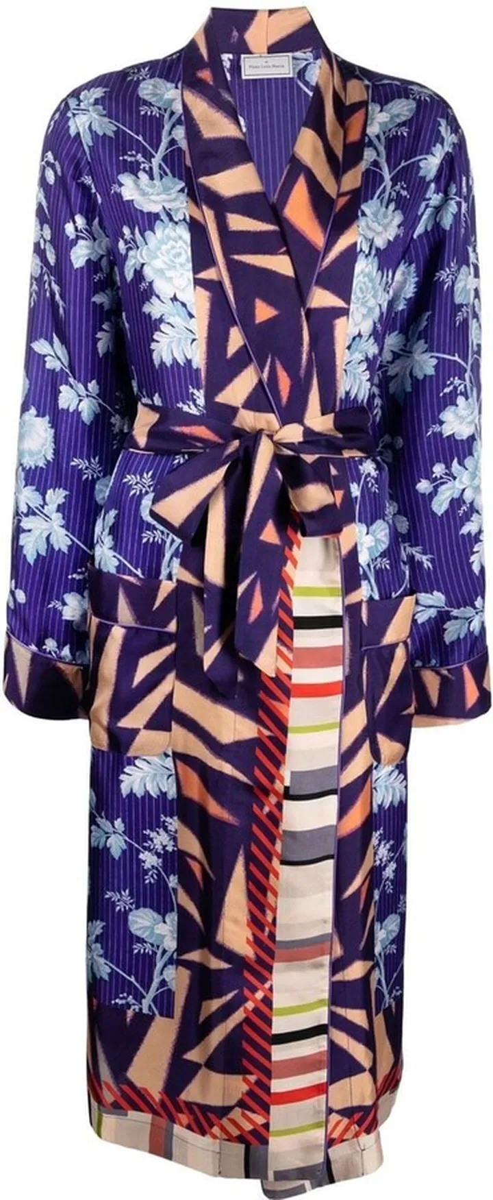 Floral-Print Belted-Waist Coat