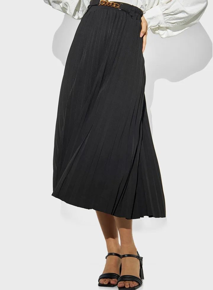 Embellished Belted Detail High Waist Skirt