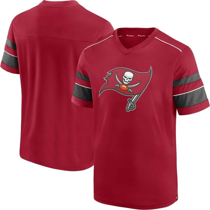 Men's Red Tampa Bay Buccaneers Textured Hashmark V-Neck T-shirt