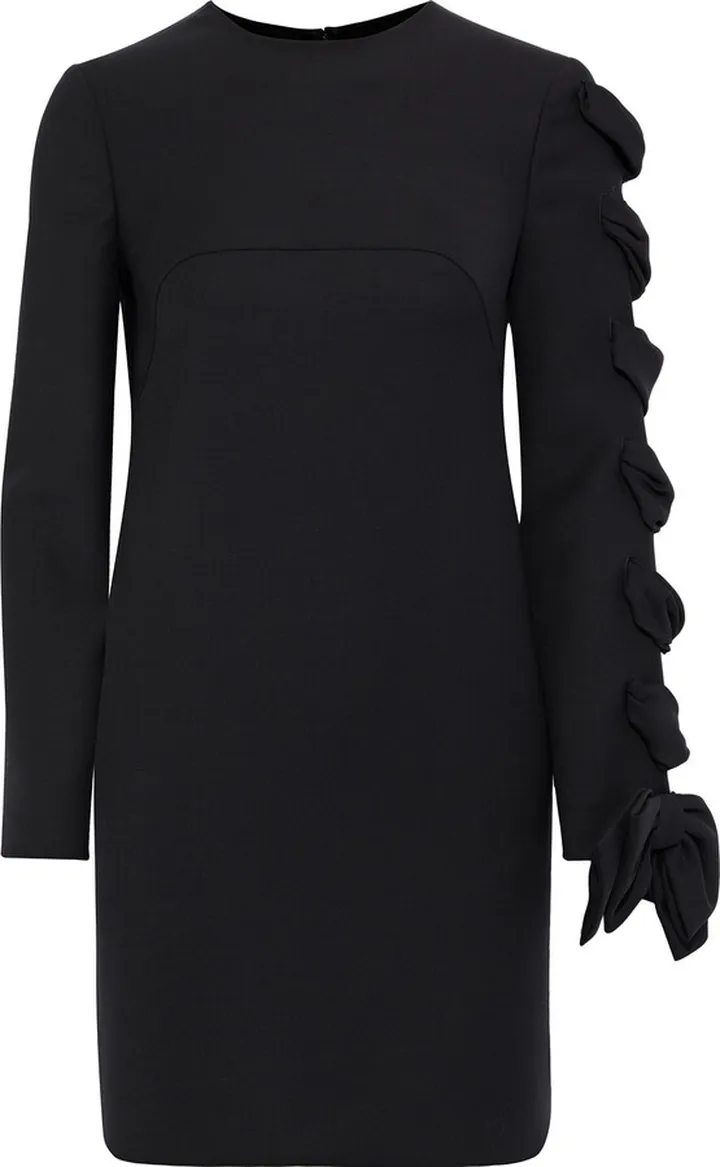 Bow-embellished wool-cady mini dress