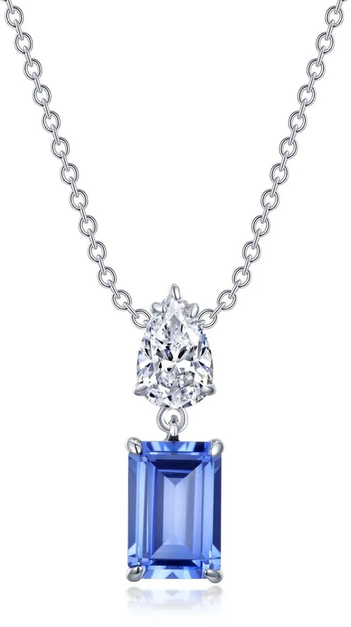 Simulated Diamond & Simulated Tanzanite Pendant Necklace
