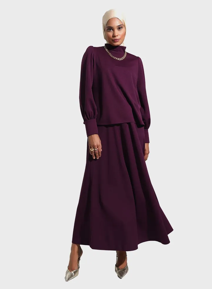 High Neck Top And Skirt Set