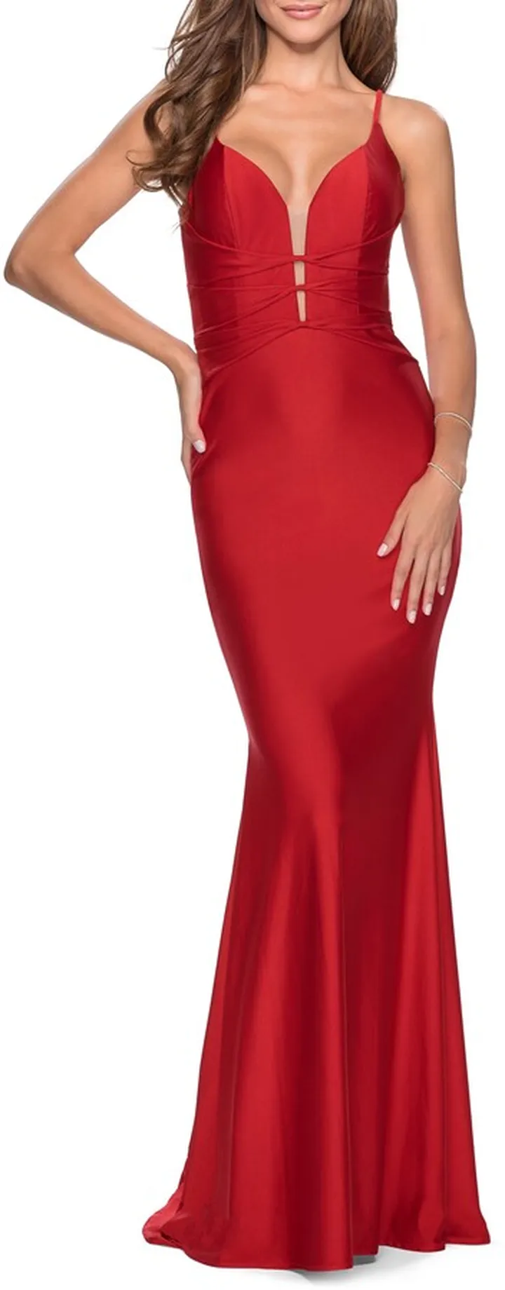 Triple Twist Detail Satin Jersey Trumpet Gown
