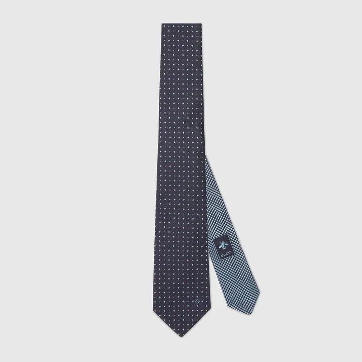 Polka-dot rhombus silk jacquard tie