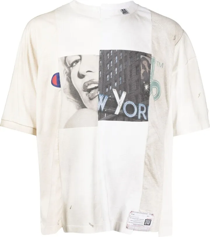 asymmetric panelled-design cotton T-shirt