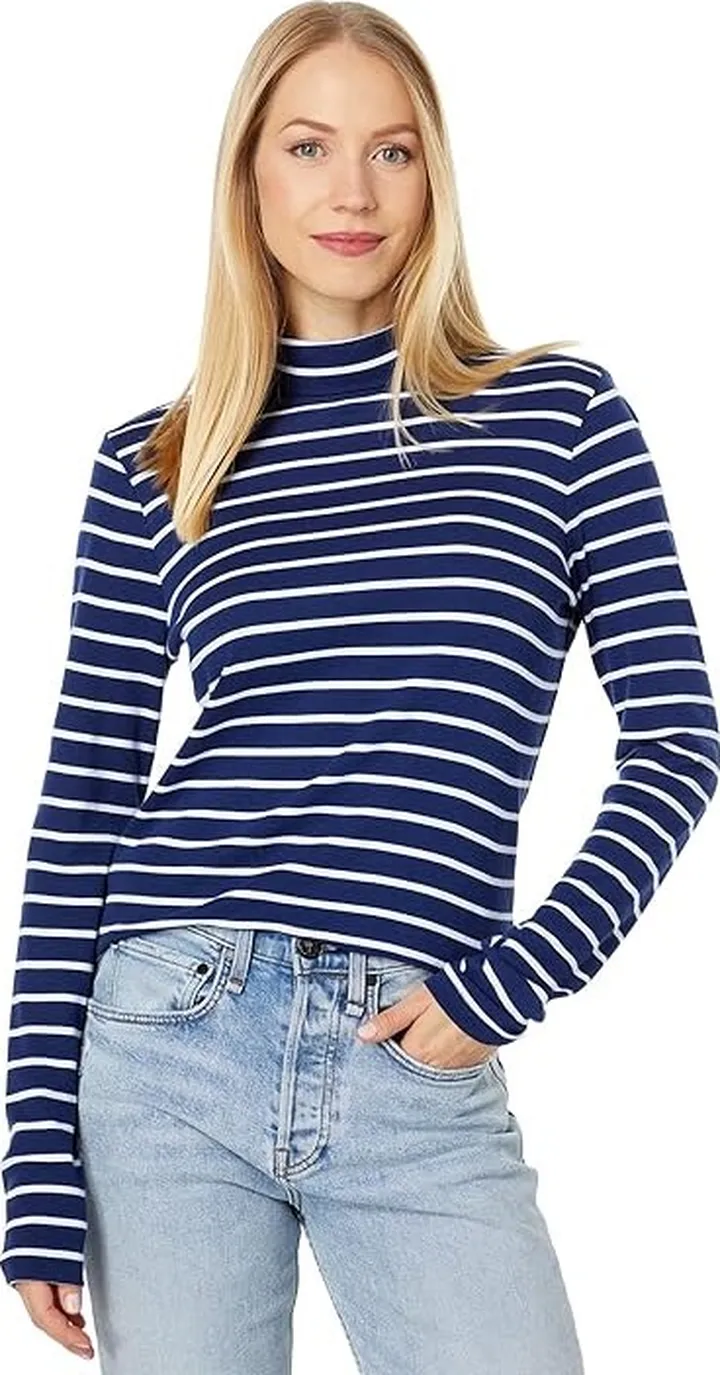 Vineyard Vines Striped Simple Turtleneck (Navy Stripe 1) Women's Clothing