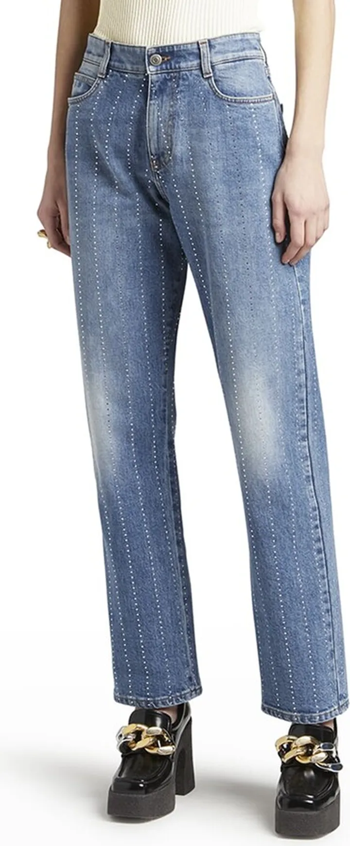 Stripe Strass Embellished Straight-Leg Jeans