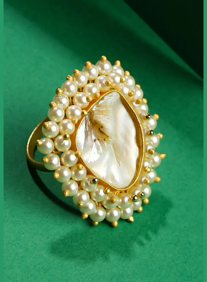 Gold-Plated Brass Jadau Adjustable Ring