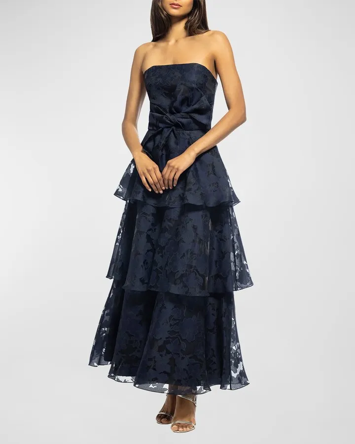 Tiered Strapless Floral Organza Gown