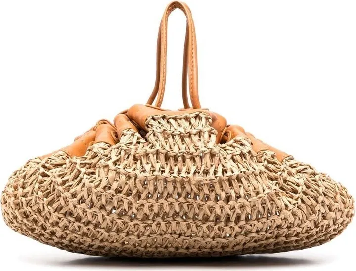 Woven-Wicker Drawstring Bag