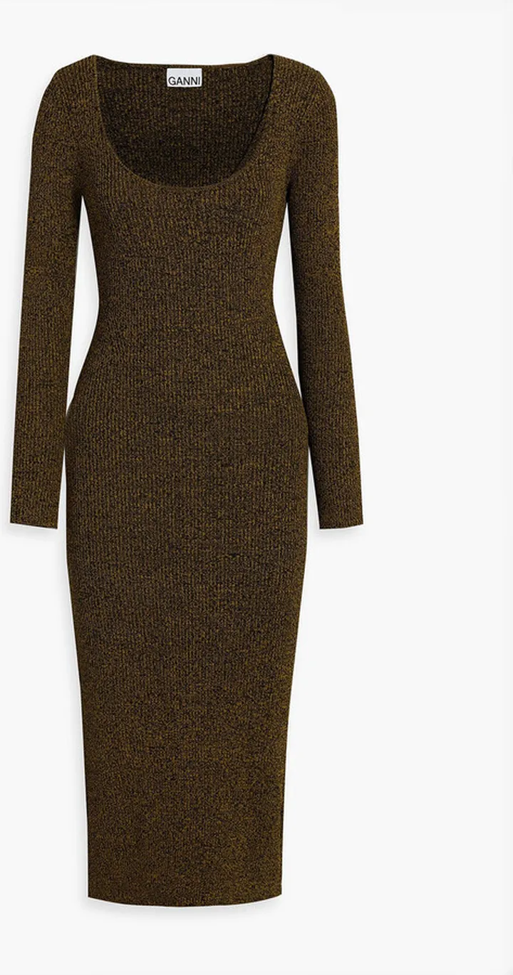 Marled ribbed-knit midi dress