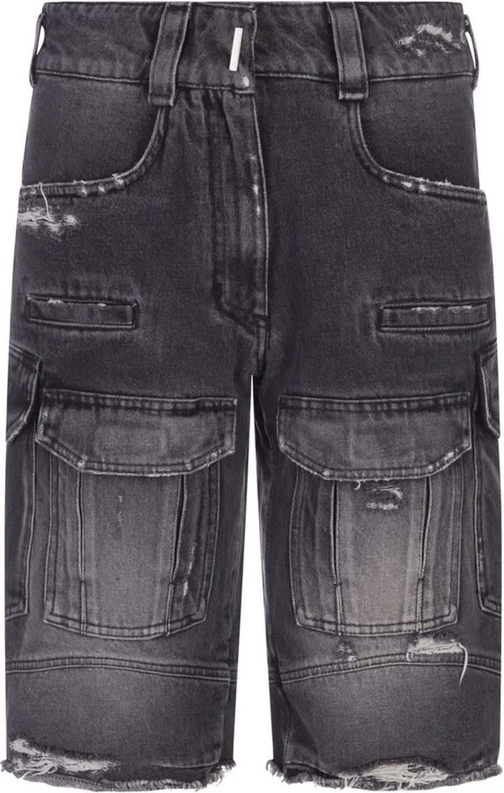 Cargo Bermuda Shorts In Black Denim