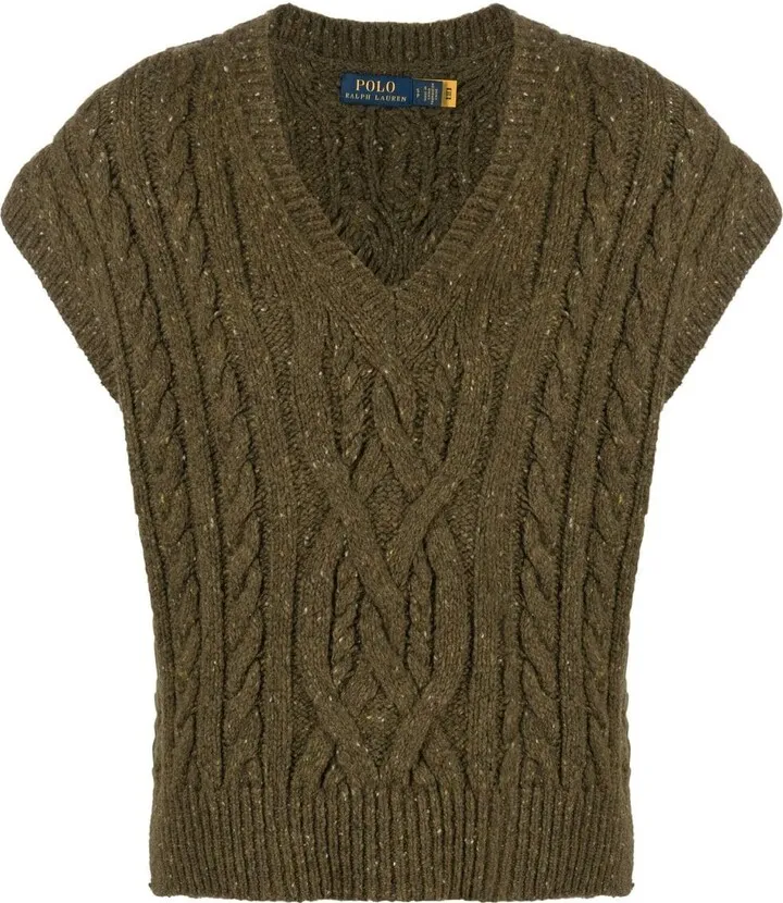 V-neck cable-knit vest
