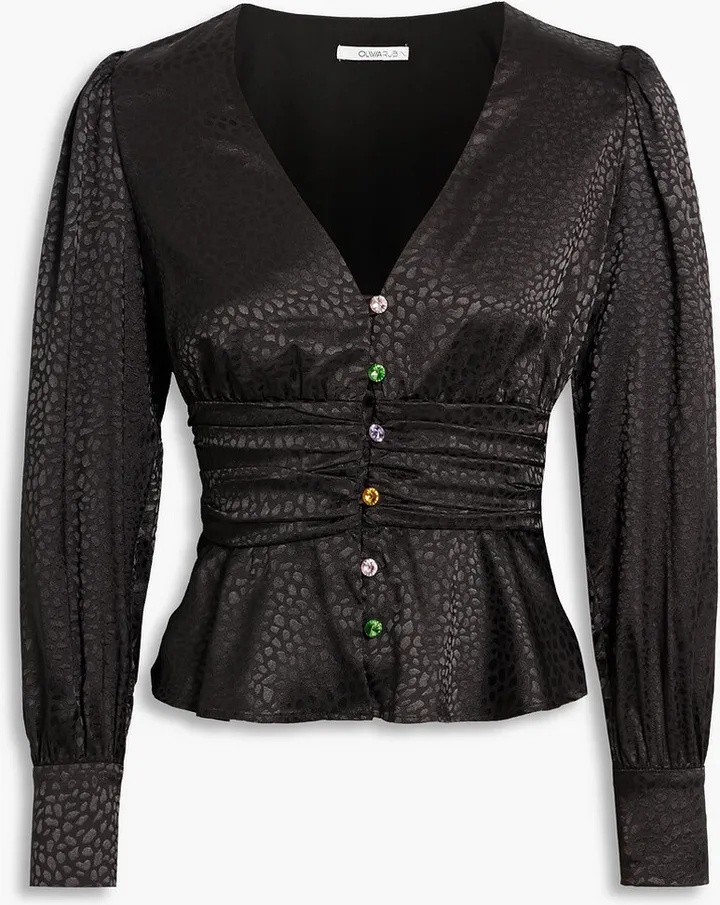Primrose satin-jacquard peplum blouse