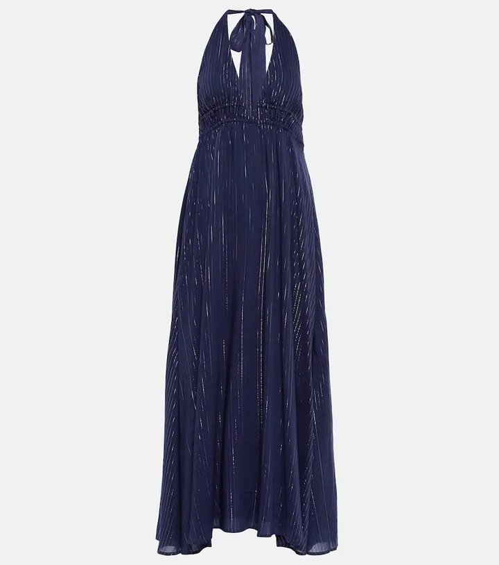 Striped halterneck maxi dress