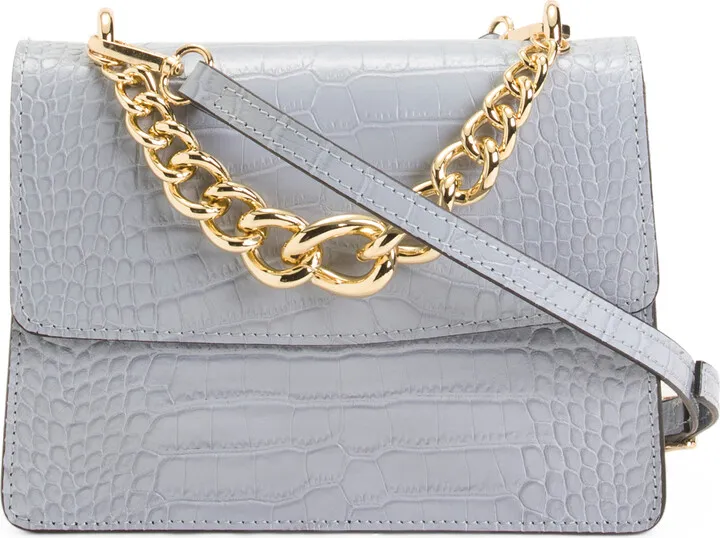 Made In Italy Leather Crossbody With Croc Strap And Chain