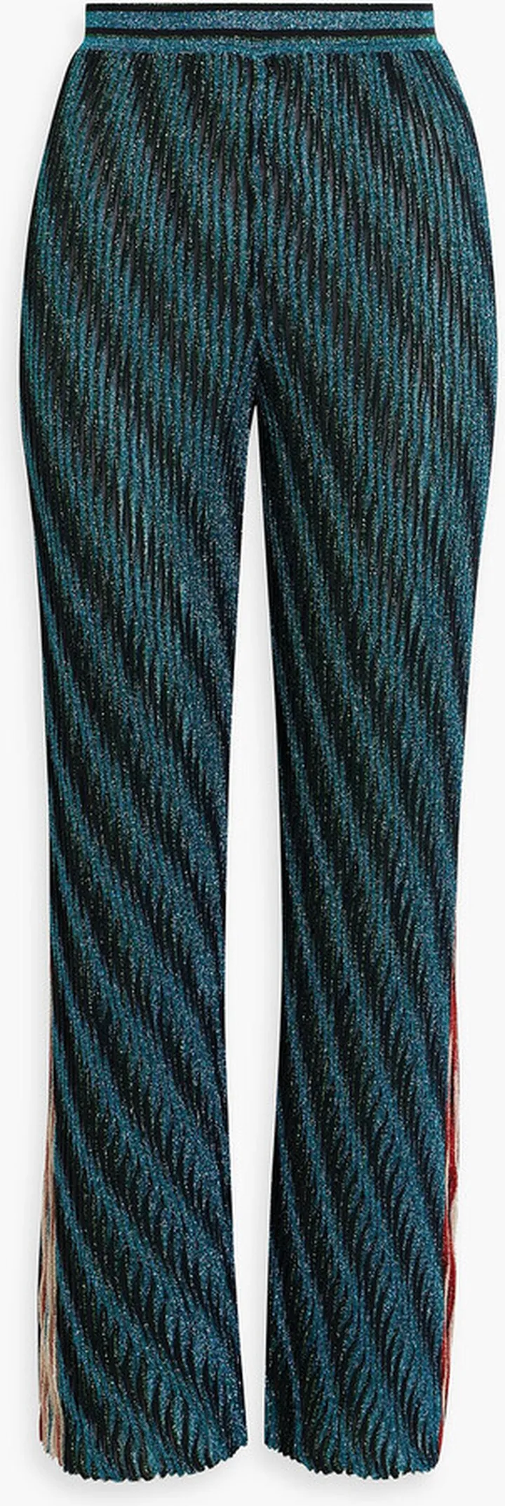 Striped metallic crochet-knit wide-leg pants