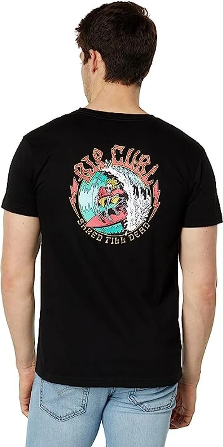 Rip Curl Shred Short Sleeve Tee (Black) Men's Clothing