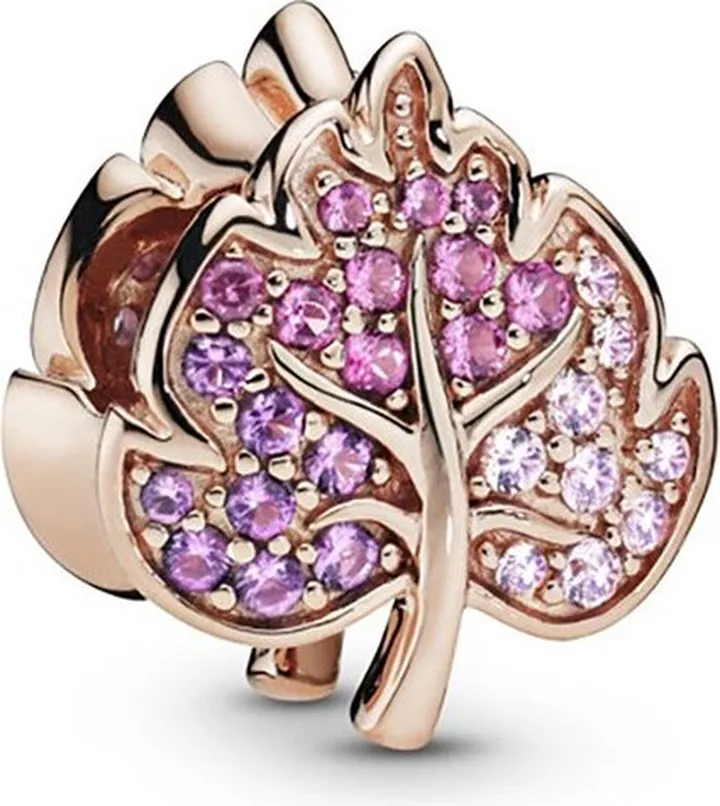 Pandora Moments 14K Rose Gold Plated Crystal Leaf Charm