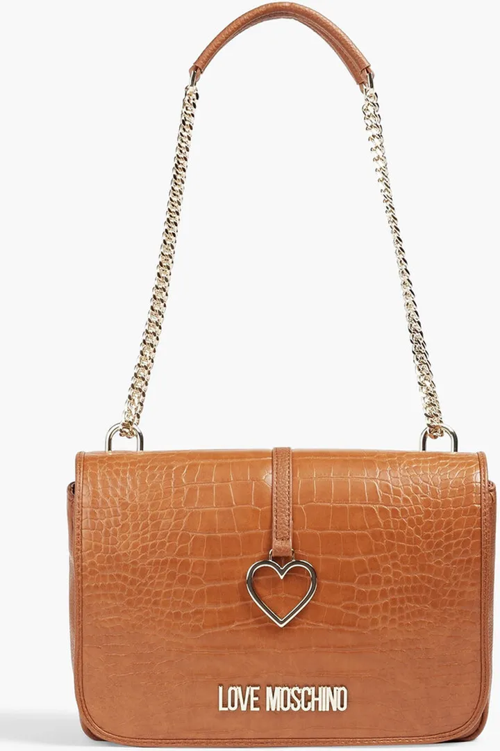Faux croc-effect leather shoulder bag