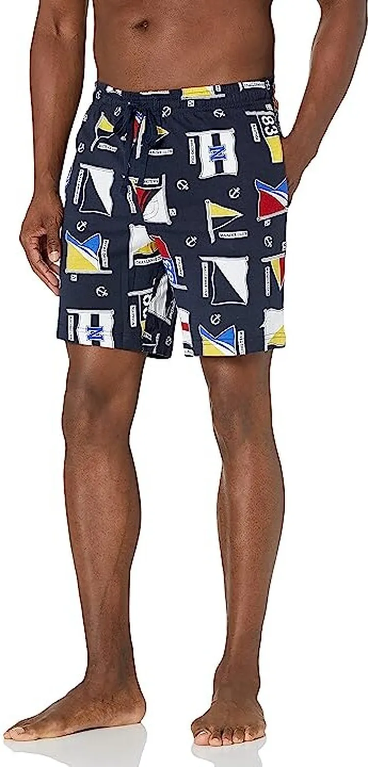 Nautica Men's Soft Knit 100% Cotton Elastic Waistband Sleep Lounge Short (Navy) Pajama
