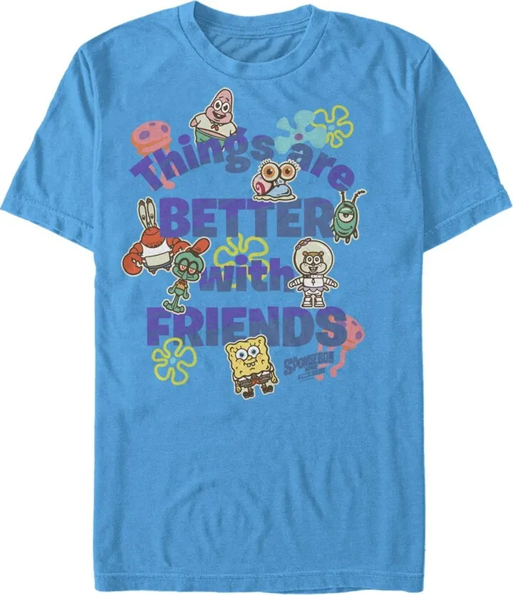 Men's SpongeBob SquarePants Sponge on the Run Things Are Better with Friends T-Shirt - Turquoise - X Large