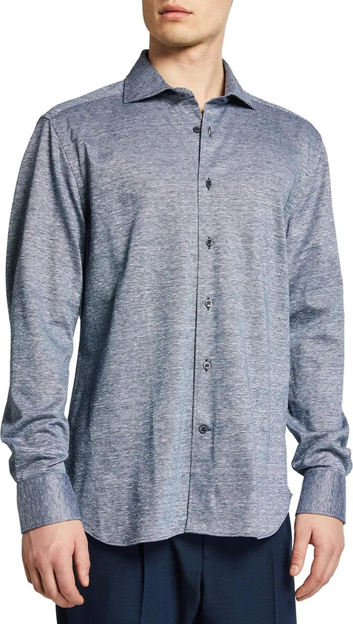 Men's Melange Linen-Cotton Sport Shirt