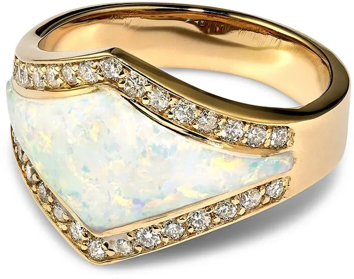 14kt yellow gold Inlay V diamond and opal ring