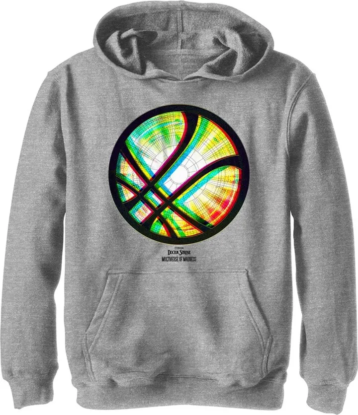 Boy's Marvel Doctor Strange in the Multiverse of Madness Neon Logo Pull Over Hoodie - Athletic Heather - Medium