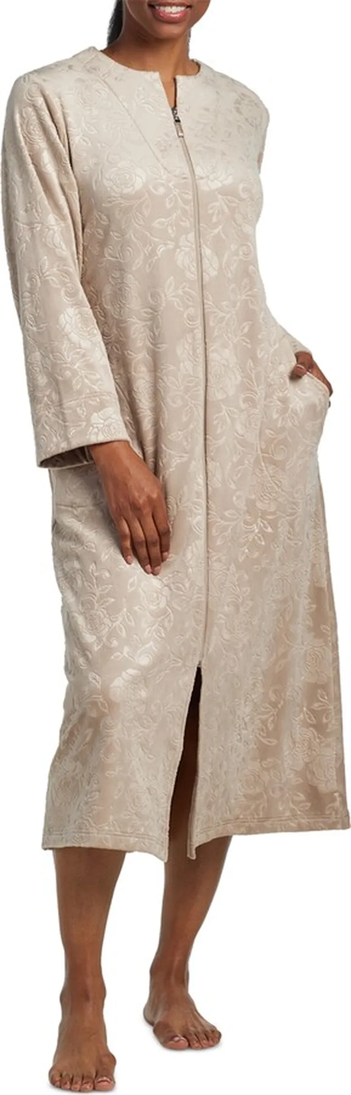 Miss Elaine Women's Embossed Floral Zip-Up Robe