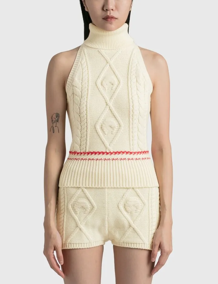 Cable Knit Sleeveless Turtleneck