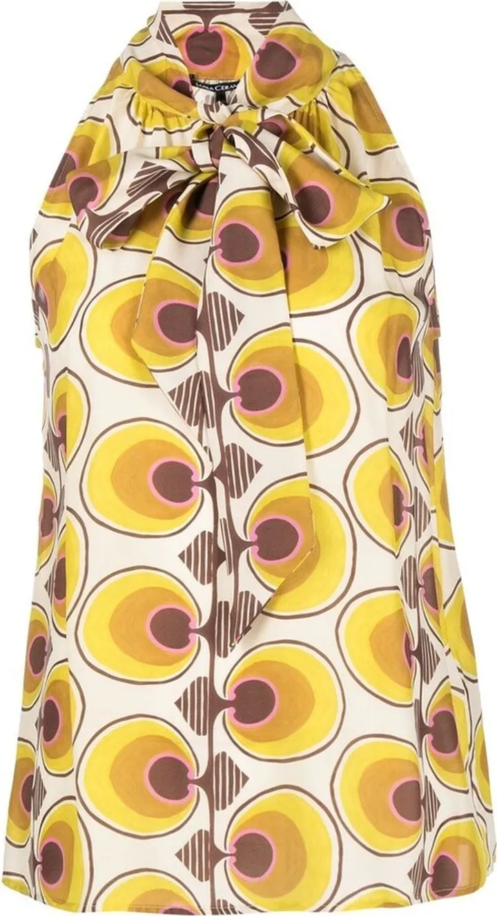 Halterneck Abstract-Print Blouse