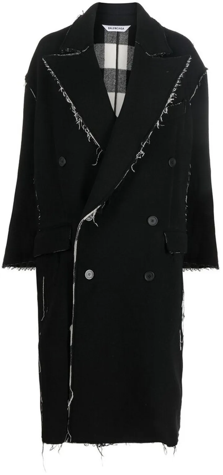 Double-Breasted Frayed-Edge Coat