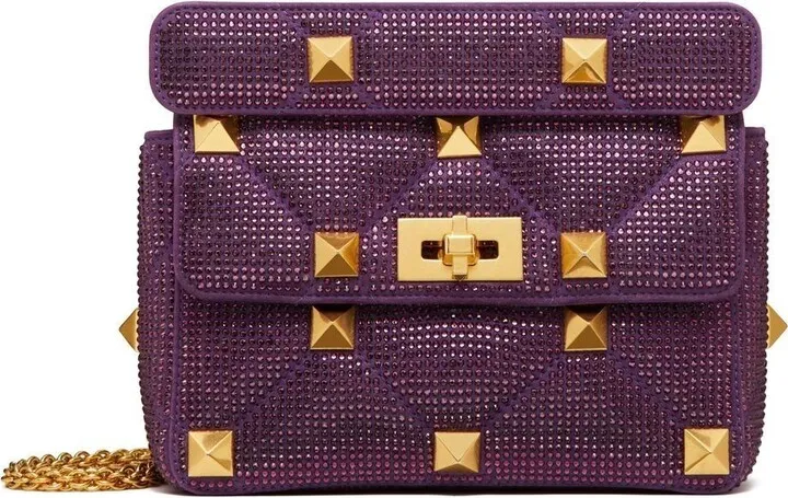 Purple Roman Stud Large Leather Shoulder Bag