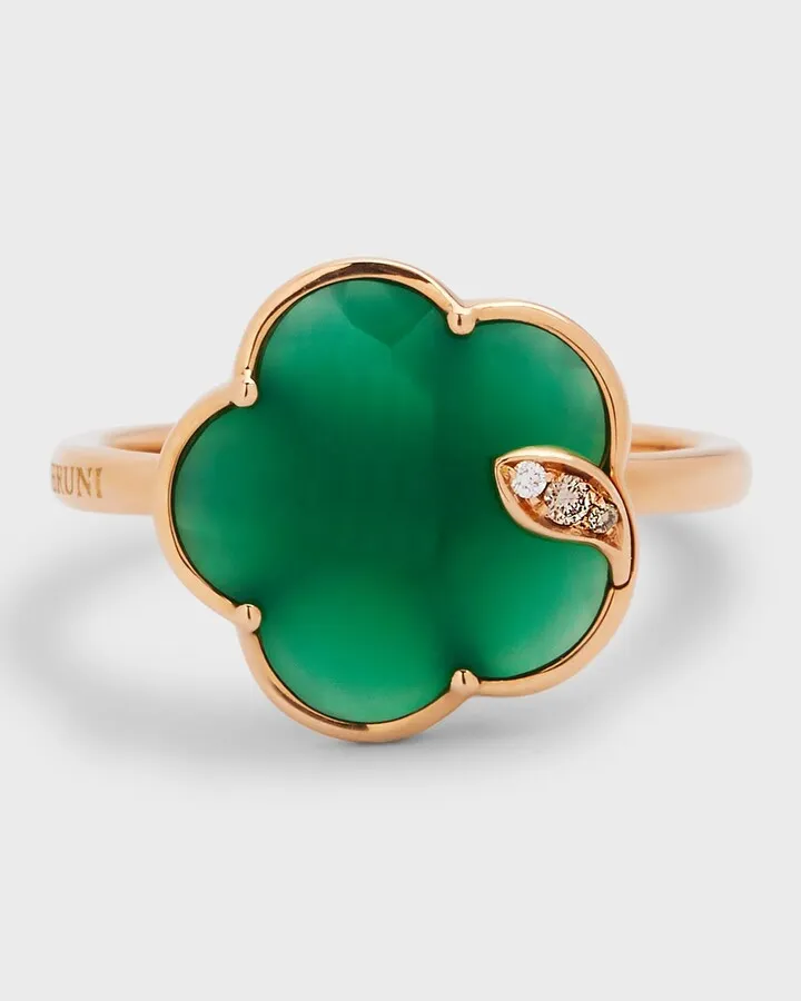 18k Rose Gold Green Agate Floral Ring with Diamonds