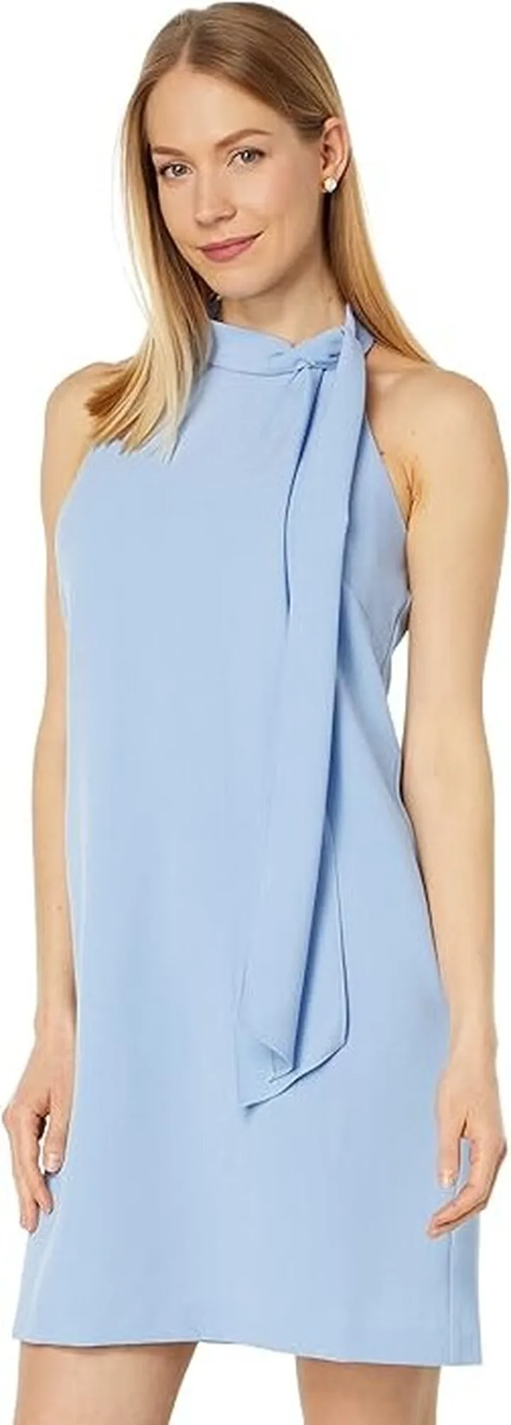 Vince Camuto Open Back Halter Neck Crepe Shift Dress with Bow (Blue Bell) Women's Dress