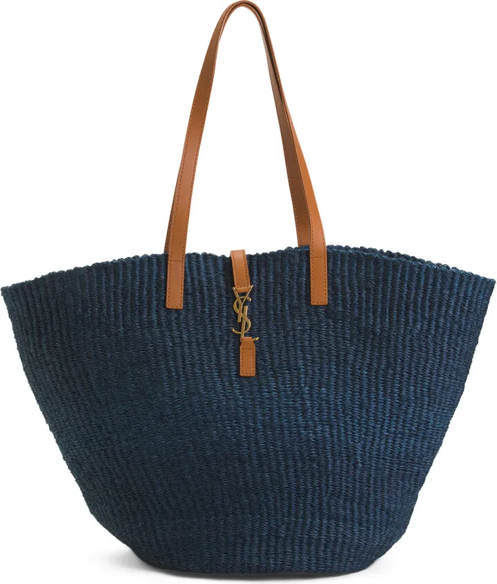Made In Italy Panier Leather Trimmed Raffia Tote