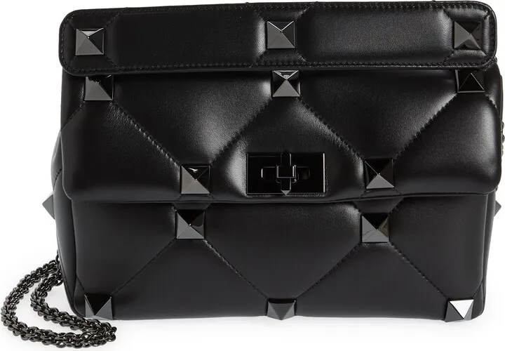 Large Roman Stud Quilted Lambskin Leather Shoulder Bag
