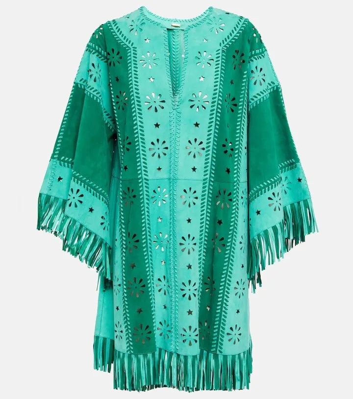 Broderie Anglaise suede minidress