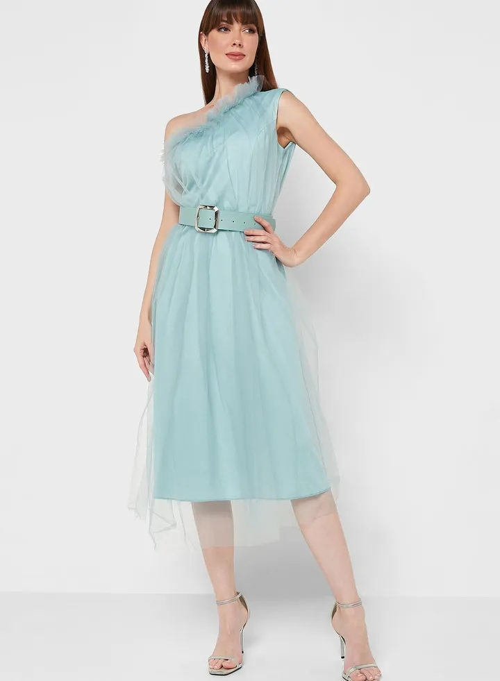 Ruffled Detail One-Shoulder Dress