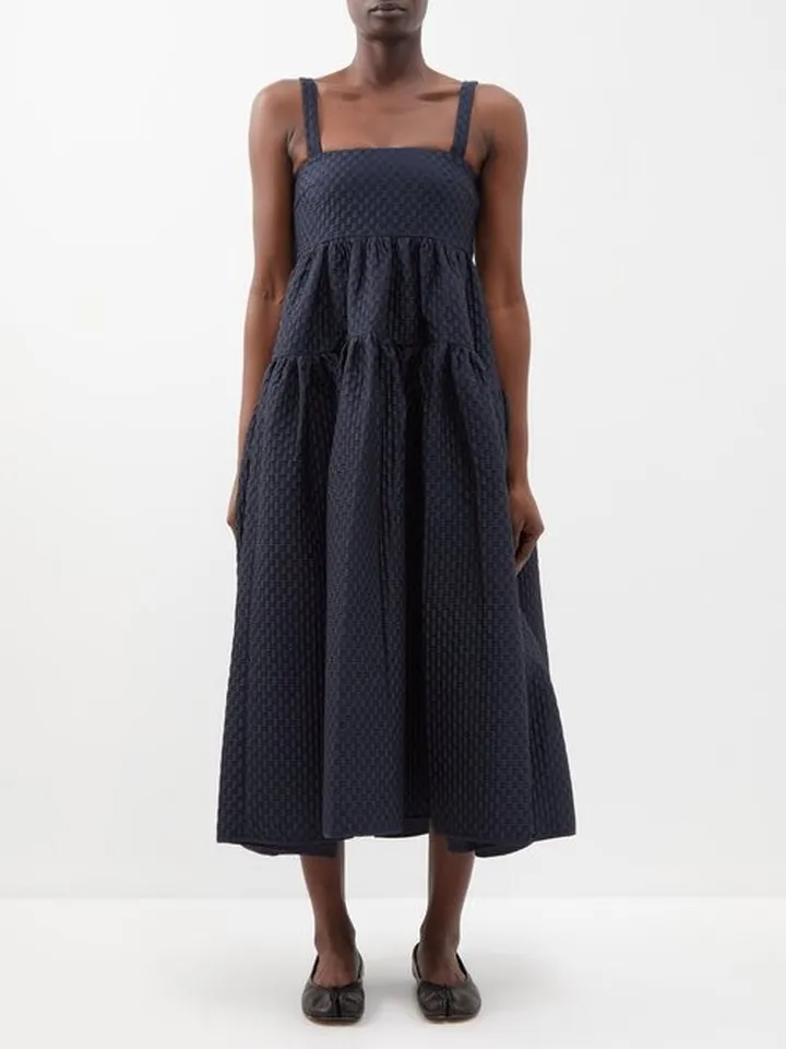 Johanna Banded Cloqué Midi Dress