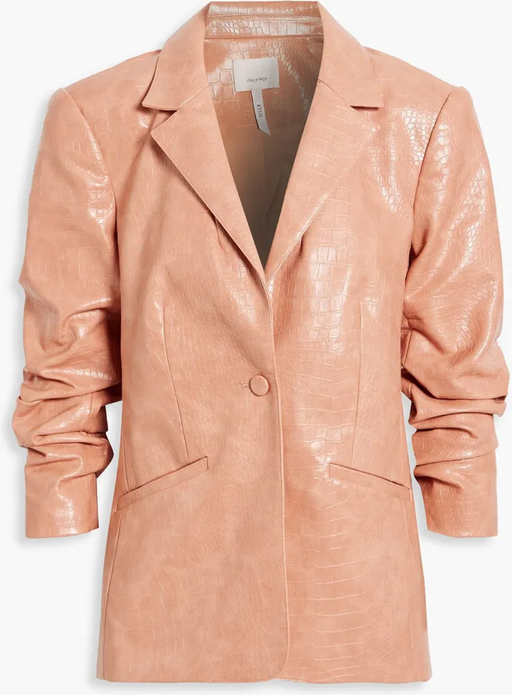 Kylie ruched faux croc-effect leather blazer