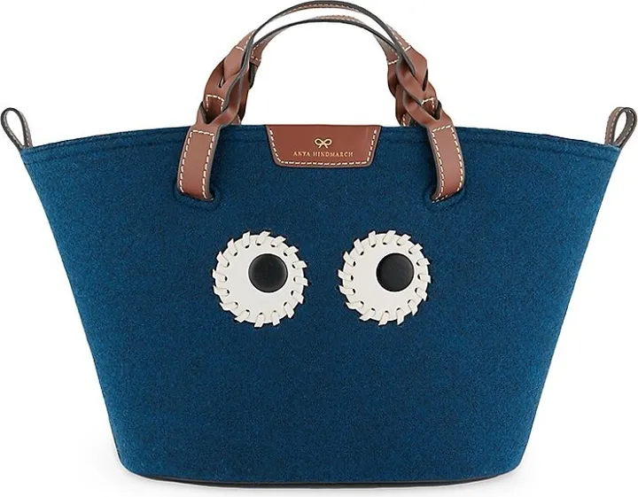 Small Eyes Leather-Trimmed Felt Tote
