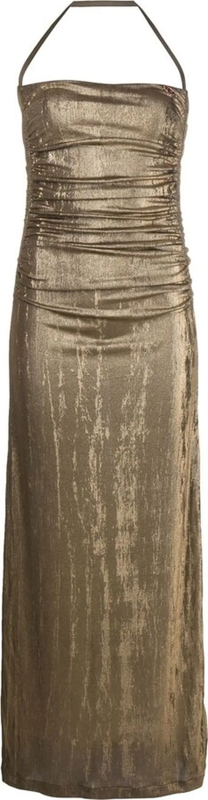 Metallic Ruched Halterneck Gown