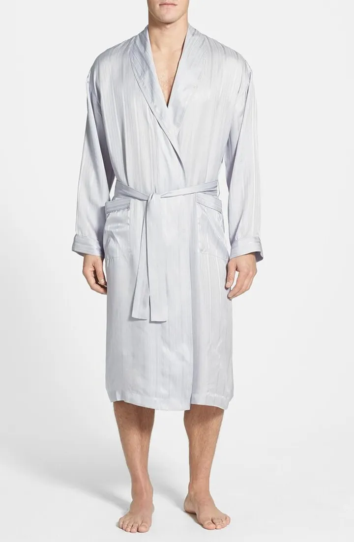 Herringbone Stripe Silk Robe